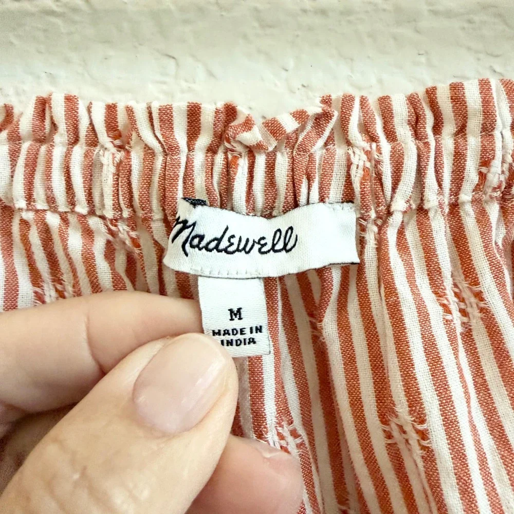 Madewell Womens Red White‎ Striped Cotton Puff Sleeve Button Front Crop Top M